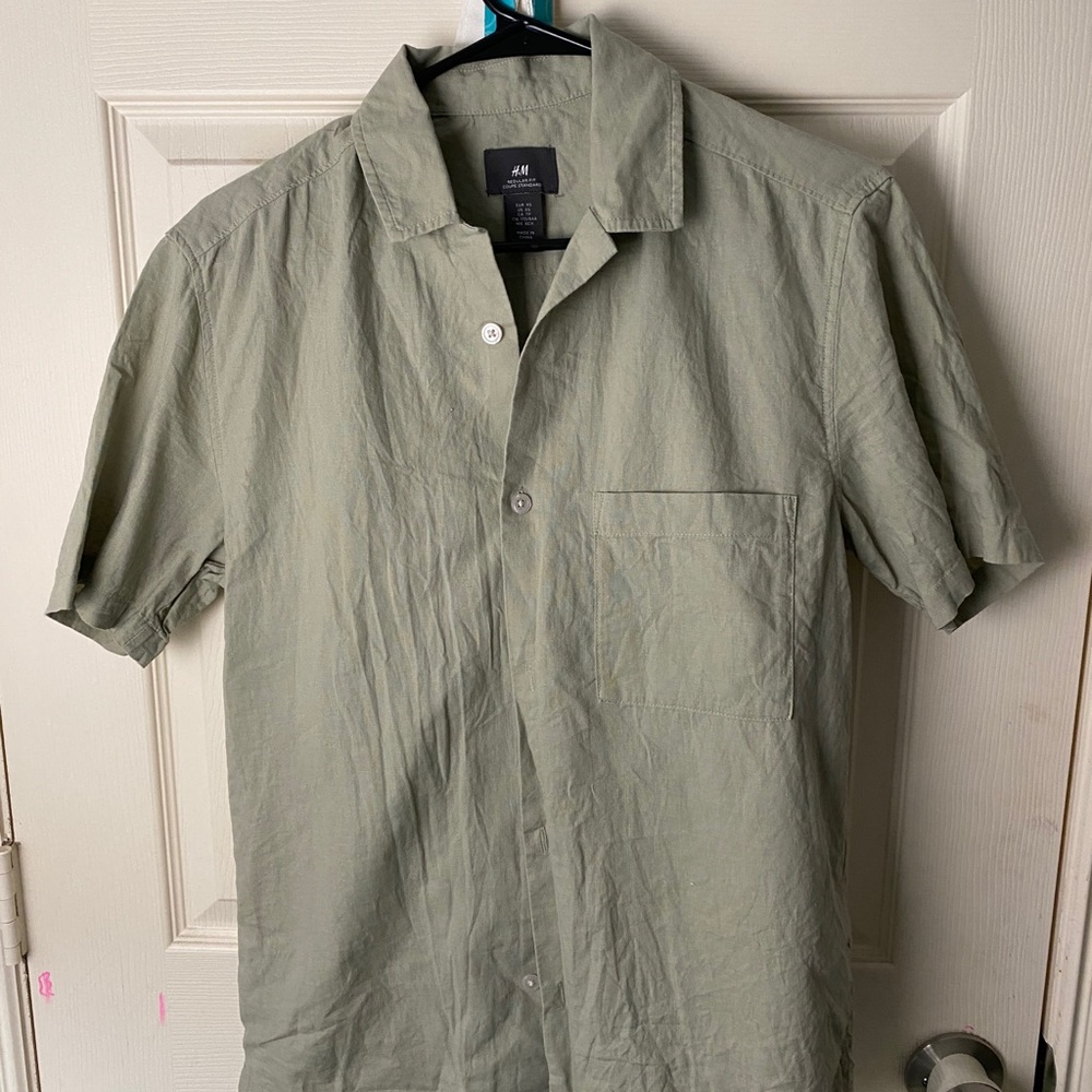 H&M Men's Green Short Sleeve Shirt